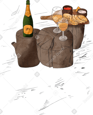 three logs with glasses, a bottle and a snack PNG, SVG