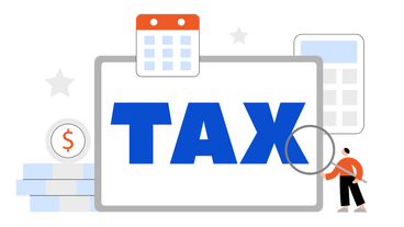 Lettering Tax with calculator, calendar and stack of banknotes text в PNG, SVG