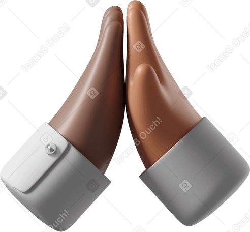 3D Dark brown skin hand giving high five to tanned skin hand PNG, SVG