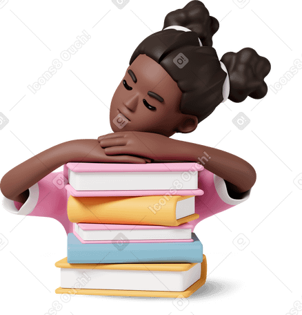 3D girl sleeping on books with hands folded Illustration in PNG, SVG