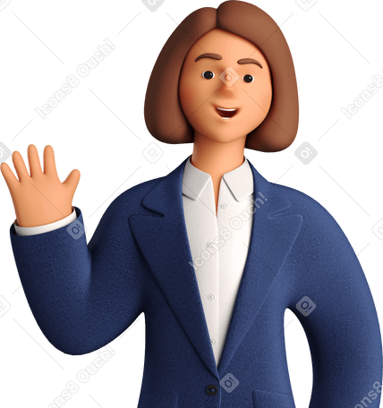 3D businesswoman in blue suit waving hello Illustration in PNG, SVG