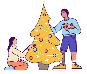 Man and woman decorating Christmas tree PNG, SVG
