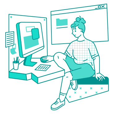 Woman at a desk PNG, SVG