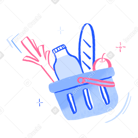 Shopping basket with food Illustration in PNG, SVG
