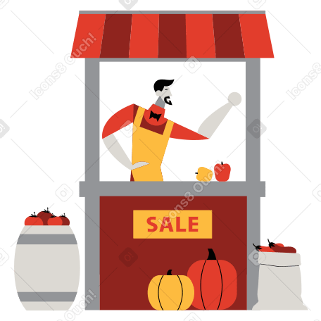 Hombre vendiendo verduras en venta de otoño PNG, SVG