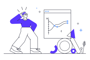 Illustration animée Homme réfléchi regardant analytics aux formats GIF, Lottie (JSON) et AE
