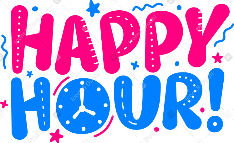 Illustration lettering happy hour with stars and lines aux formats PNG, SVG