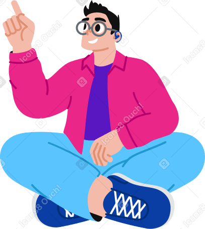 Homme avec un appareil auditif assis les jambes croisées PNG, SVG
