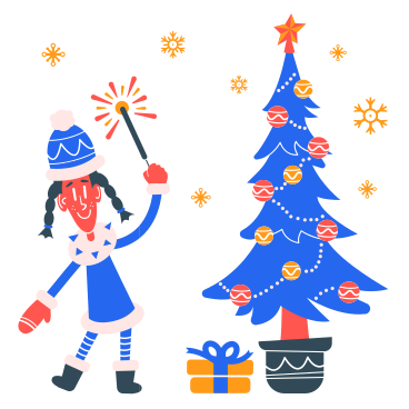 Girl celebrating christmas with sparklers PNG, SVG