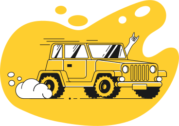 Person riding the jeep and showing rock hand PNG, SVG