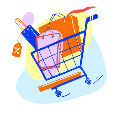 Basket with shopping bags PNG, SVG