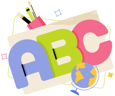 Lettering ABC! with stars, pencil's cup and globe text PNG, SVG