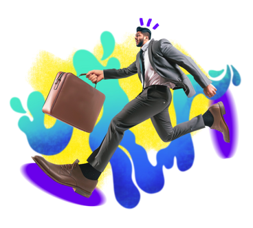 Homem de negócios de terno correndo com uma maleta PNG, SVG