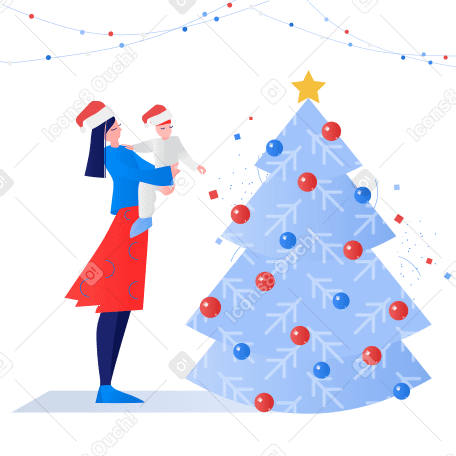 Christmas with a child Illustration in PNG, SVG