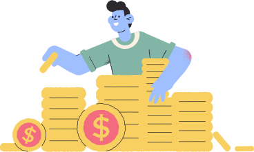 man with pile yellow coins dollars PNG, SVG
