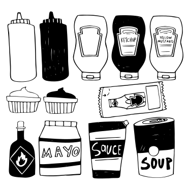 Различные бутылки соусов и приправ в PNG, SVG