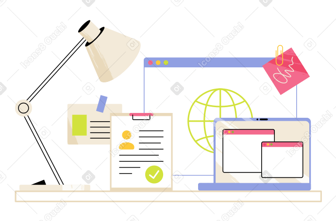 Hr manager's desk with laptop and cv PNG, SVG