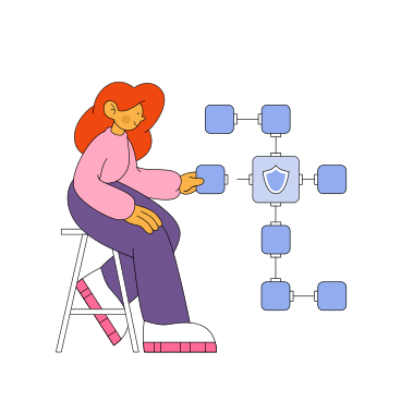 La donna sta costruendo una blockchain PNG, SVG