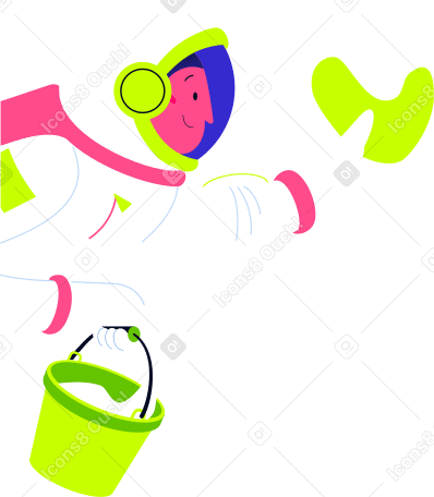 half an astronaut with a bucket PNG, SVG