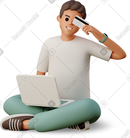 3D guy shopping online PNG, SVG