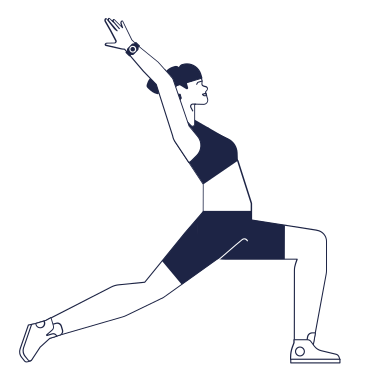 Woman in yoga pose with watch animated illustration in GIF, Lottie (JSON), AE