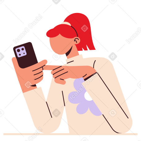 Girl typing on phone PNG, SVG