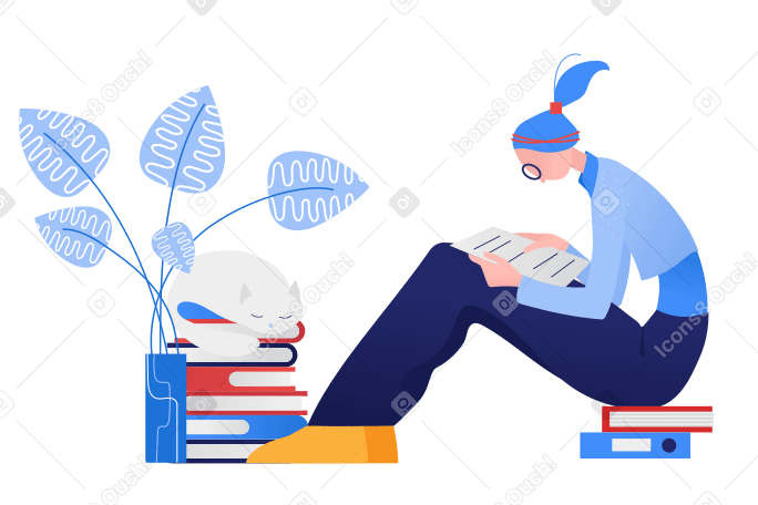 Woman sitting and reading at home PNG, SVG