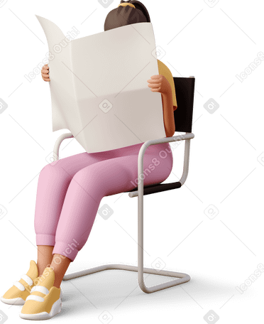 3D young woman with newspaper PNG, SVG