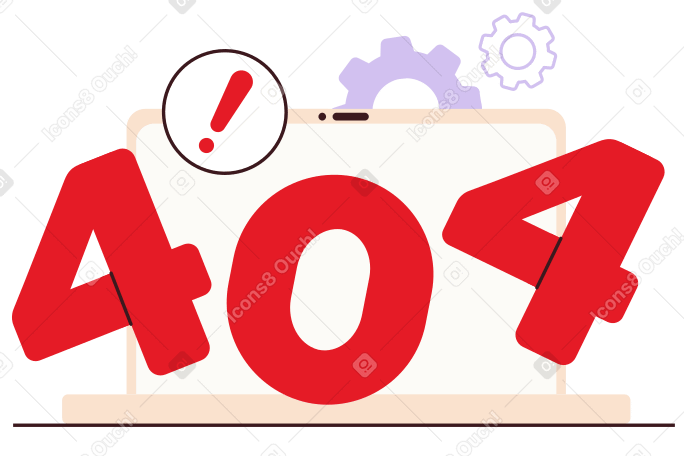 Lettering Error 404 with warning sign and gears text PNG, SVG
