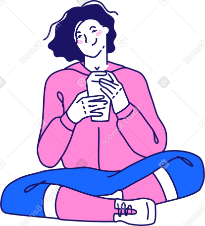 woman sitting with a glass of coffee PNG, SVG