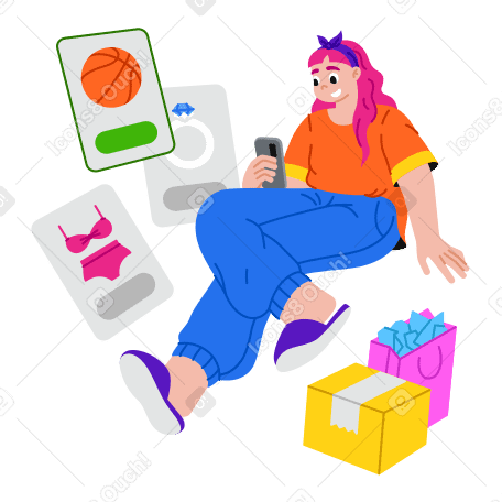 Женщина делает покупки в интернете на мобильном телефоне в PNG, SVG