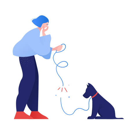 Woman walking a dog but the leash is broken Illustration in PNG, SVG