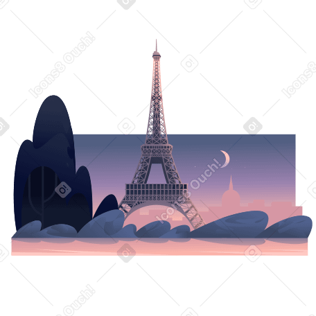 Paris Eiffel Tower at sunset background Illustration in PNG, SVG
