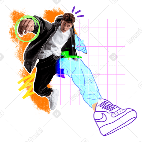 Collage de un joven saltando a la realidad virtual PNG, SVG
