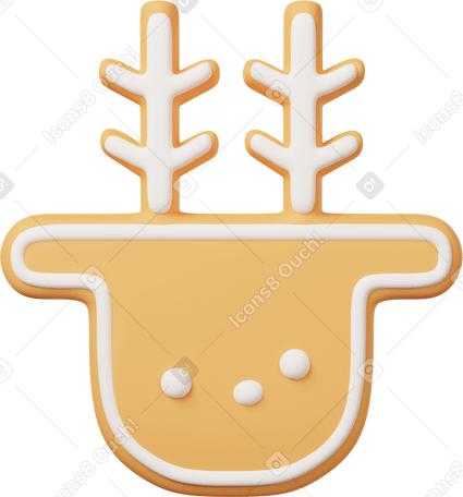 3D christmas deer cookie with white glaze outline PNG, SVG