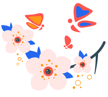 Branche fleurie avec papillons volants PNG, SVG