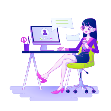 Woman holding an online meeting in the office в PNG, SVG