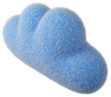 Three-quarter view of a blue fluffy cloud turned left PNG, SVG