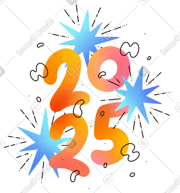 2025 年新年数字与烟花 PNG, SVG