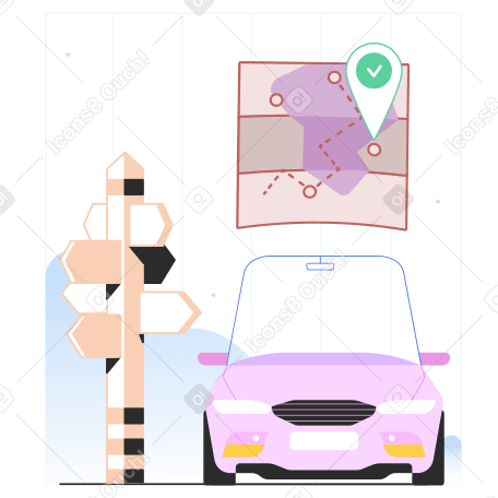 Auto fährt zu einem ziel auf der karte PNG, SVG