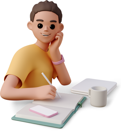 young woman taking notes and holding hand on chin Illustration in PNG, SVG