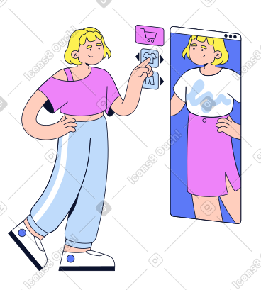 年轻女子在虚拟屏幕上选择衣服 PNG, SVG