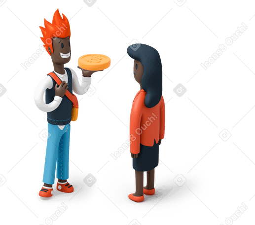 3D Homem e mulher conversando sobre criptomoedas PNG, SVG
