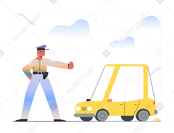 Police stopping car Illustration in PNG, SVG