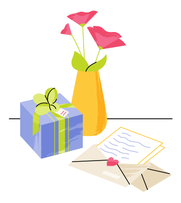 Цветы, подарок и письмо на день святого валентина в PNG, SVG