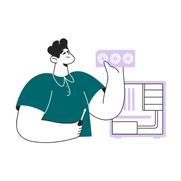 Man upgrading the system unit of a computer with a new graphic card PNG, SVG