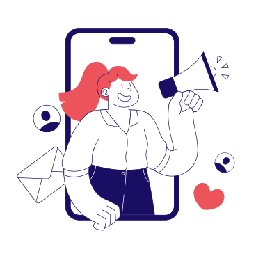 Illustrazione animata Donna al telefono in piedi con un megafono in GIF, Lottie (JSON), AE