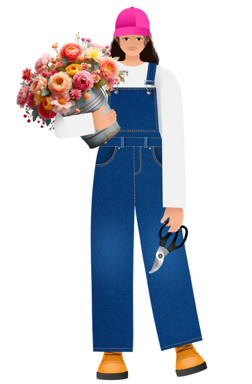 Florist holding a bouquet and scissors PNG, SVG