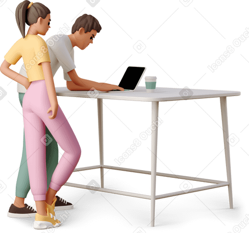 3D man and woman working at the table PNG, SVG