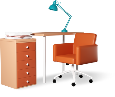 office desk with lamp and chair PNG, SVG